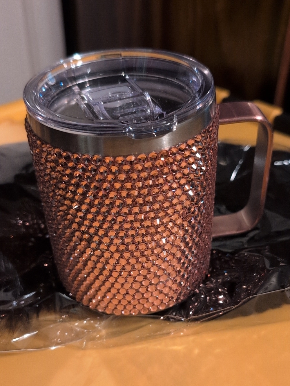Hand Placed Rhinestone Studded Insulated Mug - Rose Gold